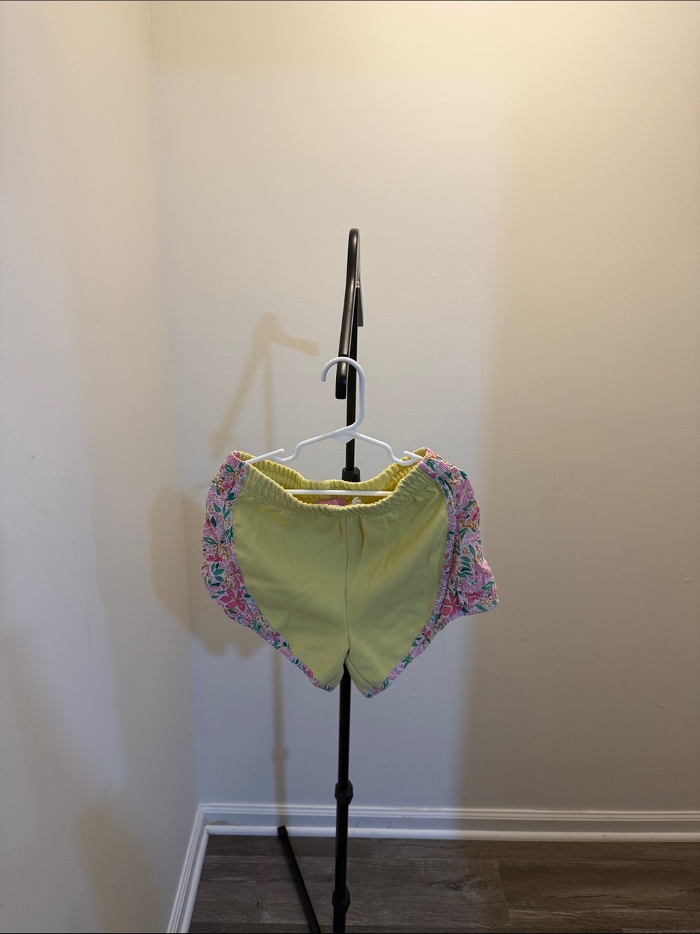 Kids' Yellow Shorts with Pink Floral Trim